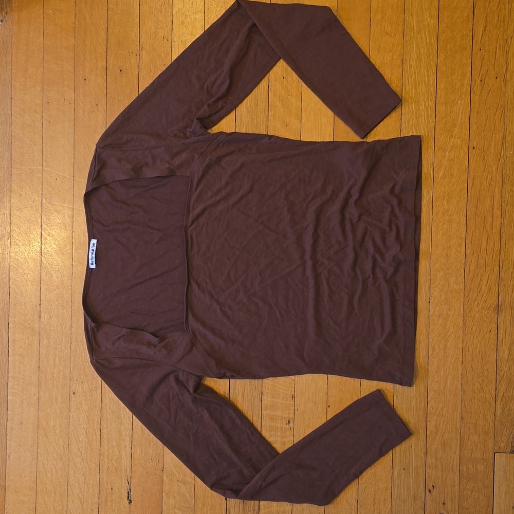Reformation, Square Neck Long Sleeve Top, Brown, VGUC, Women's M